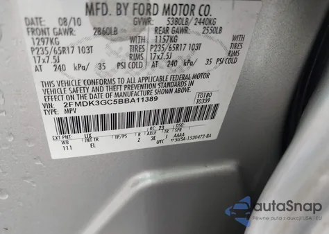 2011 Ford Edge Se from USA, damaged, VIN 2FMDK3GC5BBA11389